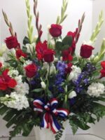 red, white and blue arrangement