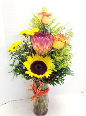 Happy Hawaiian mix Protea and sunflower