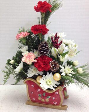 ho ho sleigh flower display
