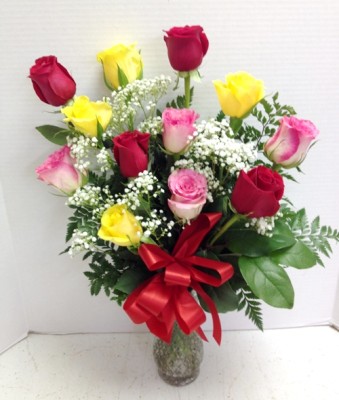 red yellow pink roses