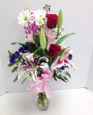 Happy Borthday tall flower display in vase
