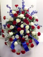 red white blue funeral spray