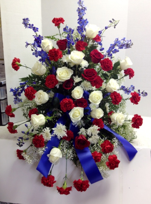 red white blue funeral spray
