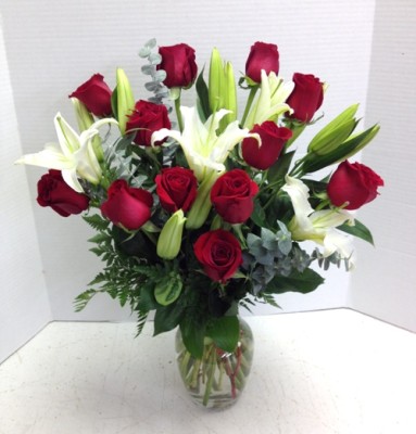 red roses and lilies