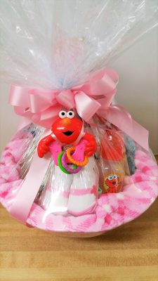 Baby girl gift basket wrapped