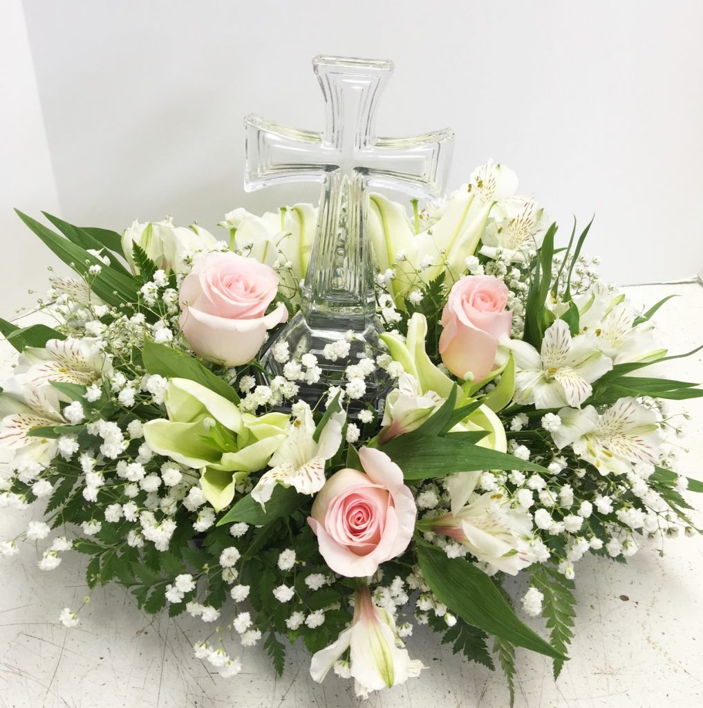 Funeral Flowers Cross Arrangement / Contemporary Rose Cross Funeral arrangement in Charlotte