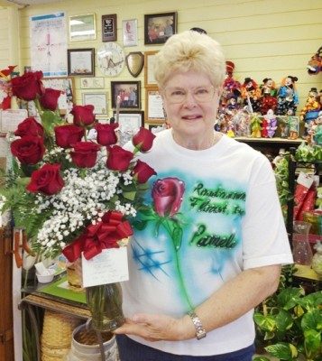 Pamela holding roses