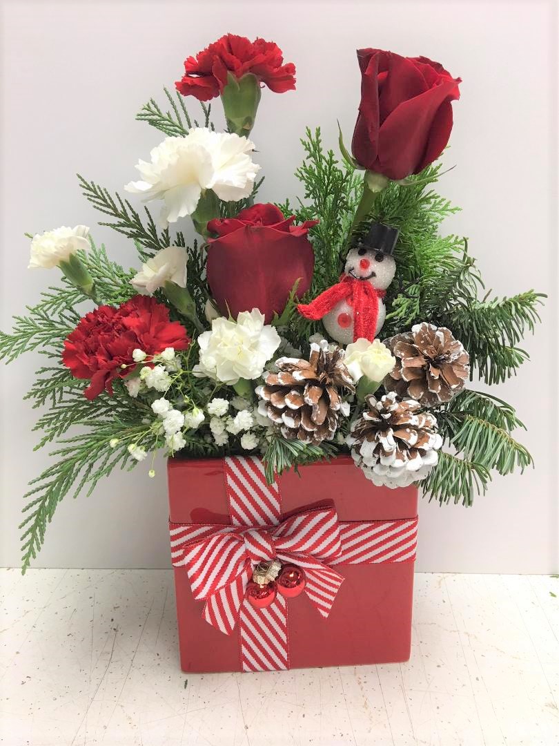 Smiling Snowman | $60-$74.99, Christmas, Christmas: Arrangements