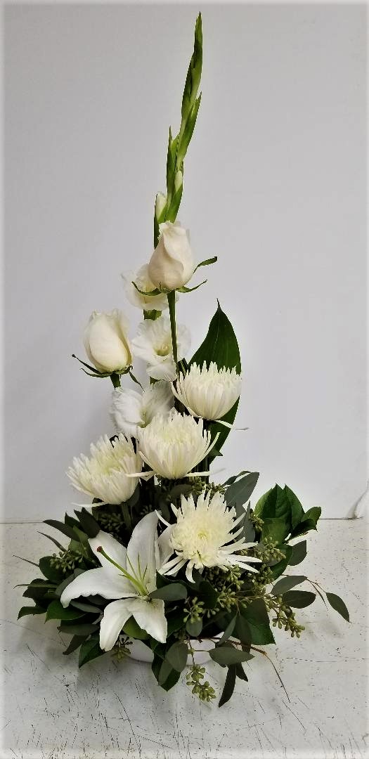 White Linear Flowers  $75-$99.99, Birthday: Bouquets, Celebrations of  Life, Christmas: Arrangements, Funeral: For the Family, White